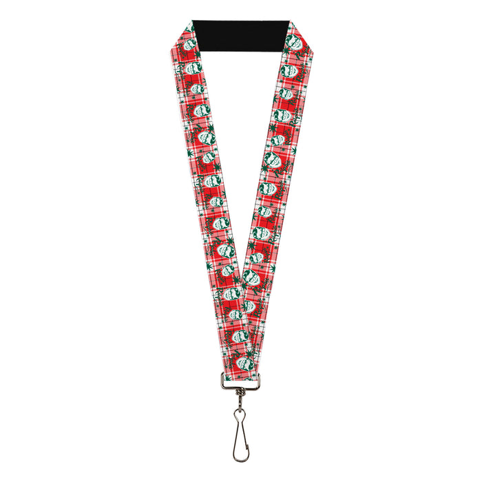 Lanyard - 1.0" - A Christmas Story RALPHIE Smiling Face and Stars Plaid Red/White/Green Lanyards Warner Bros. Holiday Movies   