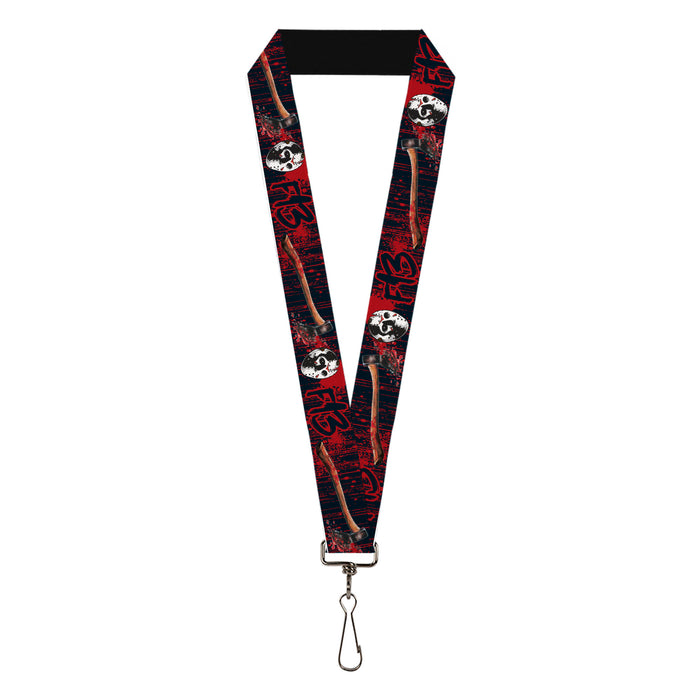 Lanyard - 1.0" - FRIDAY THE 13th/Jason Mask4/Axe Blood Splatter Black/Red/White Lanyards Warner Bros. Horror Movies   