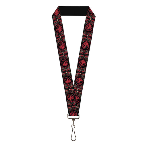 Lanyard - 1.0" - House of the Dragon Targaryen Sigil Four-Legged Dragon Black/Red/Grays Lanyards House of the Dragon