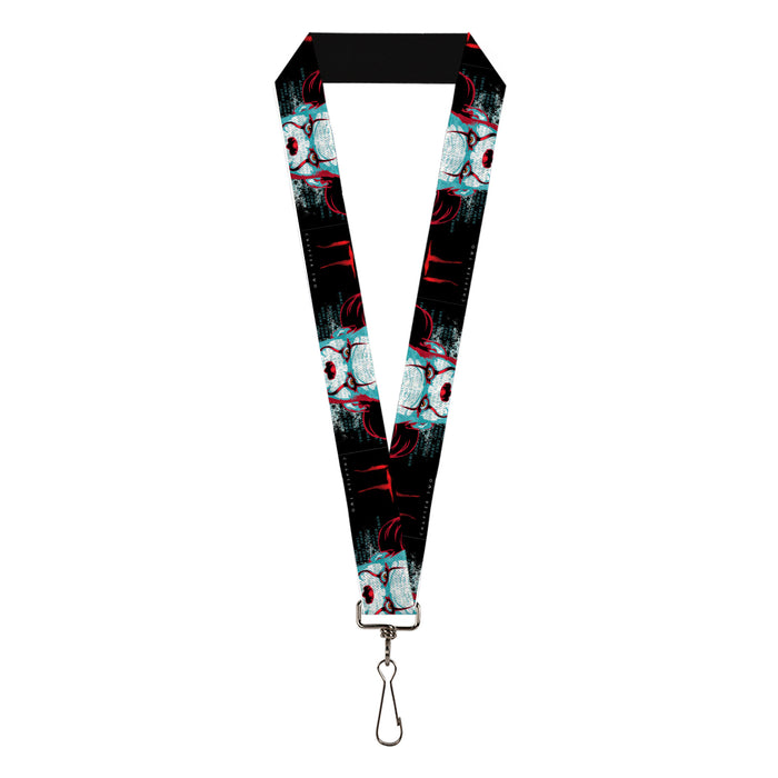 Lanyard - 1.0" - IT CHAPTER TWO Pennywise Face CLOSE-UP Black/Red/Blues Lanyards Warner Bros. Horror Movies   