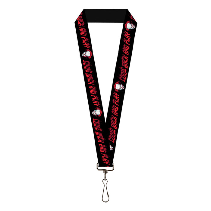 Lanyard - 1.0" - It Chapter Two Pennywise Face COME BACK AND PLAY Black/Reds Lanyards Warner Bros. Horror Movies   