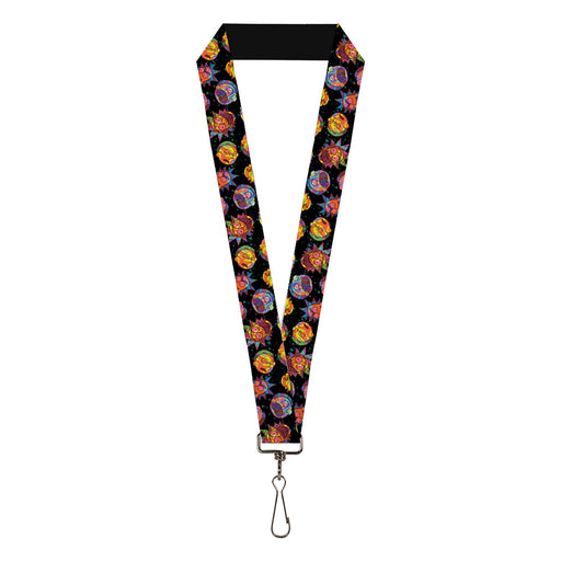Lanyard - 1.0" - Rick and Morty Vaporwave Expressions Scattered Black/Multi Color Lanyards Rick and Morty   