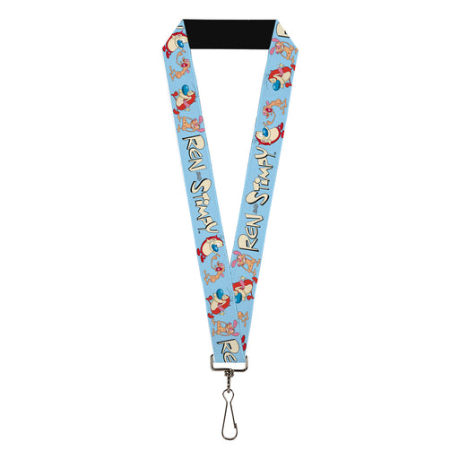 Lanyard - 1.0" - REN AND STIMPY Title Logo and Poses Baby Blue Lanyards Nickelodeon   