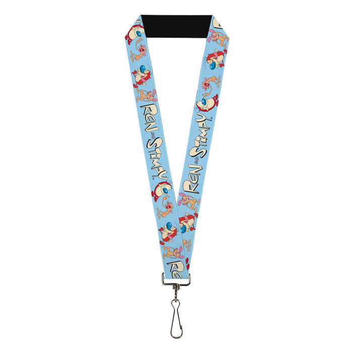 Lanyard - 1.0" - REN AND STIMPY Title Logo and Poses Baby Blue Lanyards Nickelodeon   