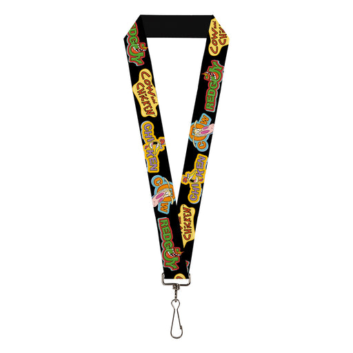 Lanyard - 1.0" - COW AND CHICKEN Title Logo and Poses with RED GUY Black Lanyards Warner Bros. Animation   