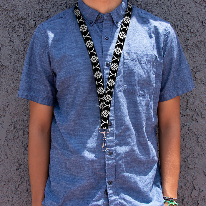 Lanyard - 1.0" - Yellowstone Dutton Ranch and Native American Icons Black/White Lanyards Yellowstone Show   
