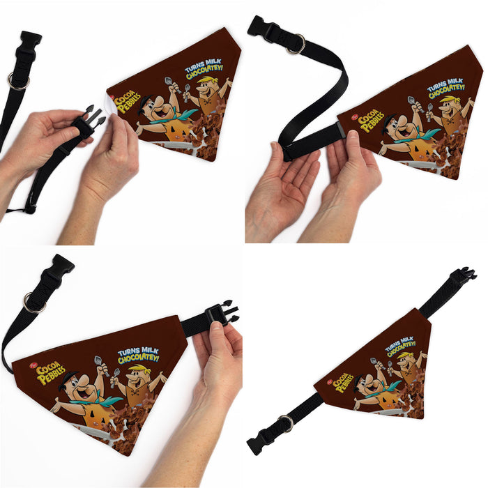 Pet Bandana - COCOA PEBBLES Fred Flintstone and Barney Rubble Cereal Box Print and Vivid Cereal Brown Pet Bandanas The Flintstones   