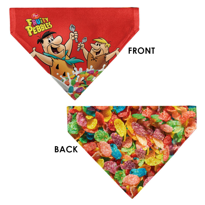 Pet Bandana - FRUITY PEBBLES Fred Flintstone and Barney Rubble Cereal Box Print and Vivid Cereal Multi Color Pet Bandanas The Flintstones   