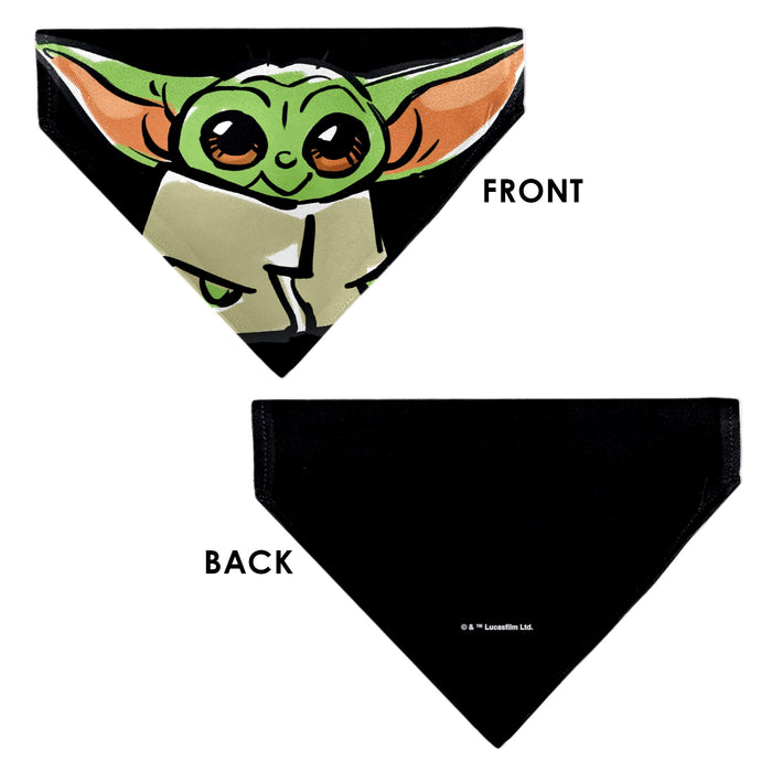 Pet Bandana - Star Wars Grogu Baby Yoda Smiling Impression Painting Black Pet Bandanas Star Wars   