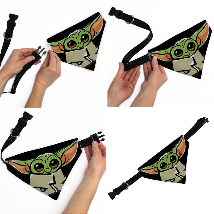 Pet Bandana - Star Wars Grogu Baby Yoda Smiling Impression Painting Black Pet Bandanas Star Wars   