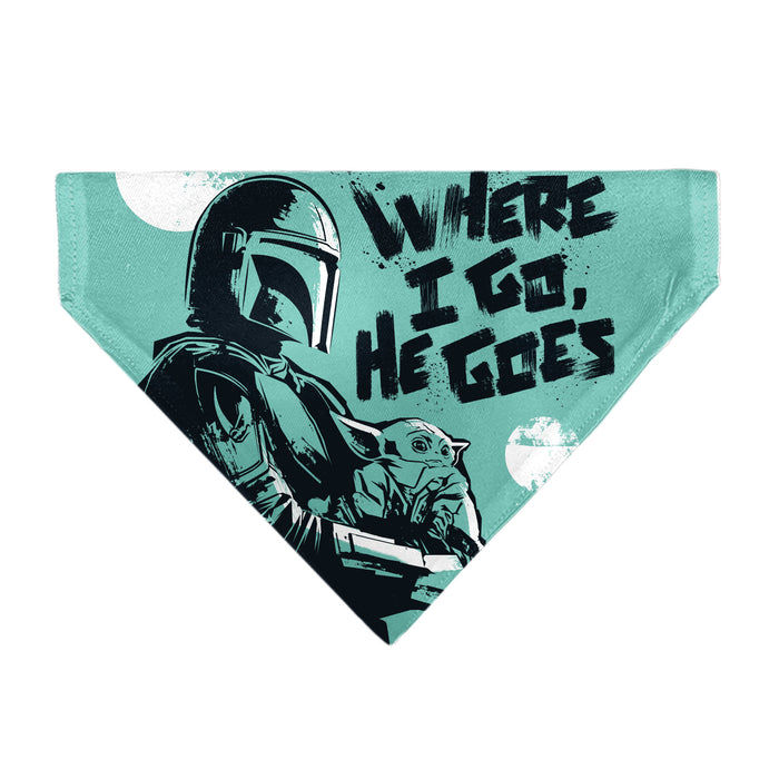 Pet Bandana - Star Wars The Madalorian and Grogu WHERE HE GOES I GO Pose Blue/Black Pet Bandanas Star Wars   