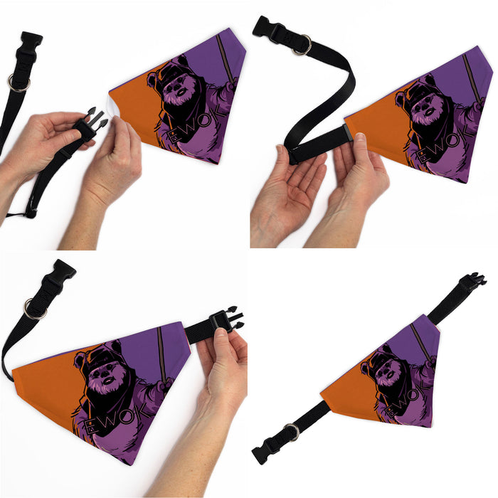 Pet Bandana - Star Wars EWOK Text and Wicket Pop Art Pose Orange/Purples/Black Pet Bandanas Star Wars   