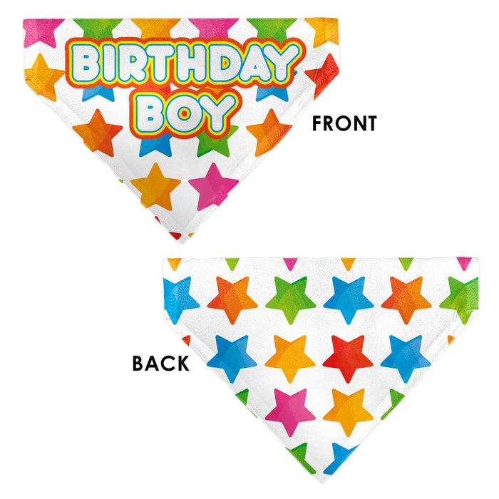 Pet Bandana - BIRTHDAY BOY Text and Stars White/Multi Color Pet Bandanas Buckle-Down, Inc.   