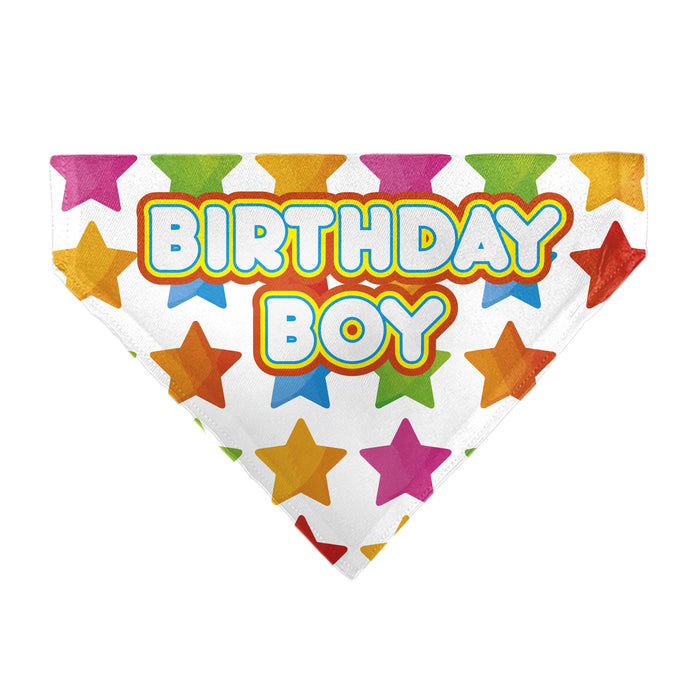 Pet Bandana - BIRTHDAY BOY Text and Stars White/Multi Color Pet Bandanas Buckle-Down, Inc.   