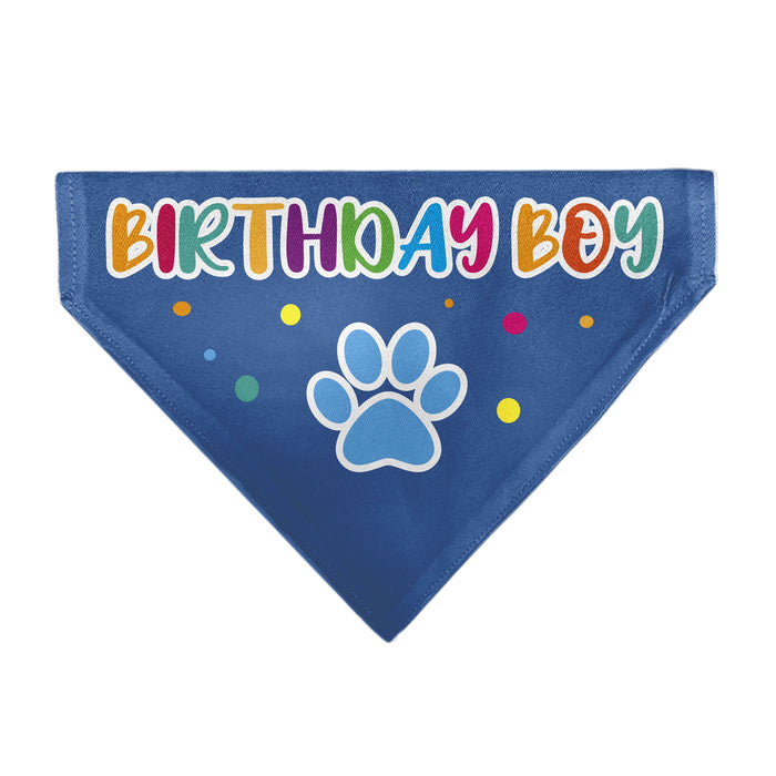 Pet Bandana - BIRTHDAY BOY Text Paw and Confetti Blue/Multi Color Pet Bandanas Buckle-Down, Inc.   