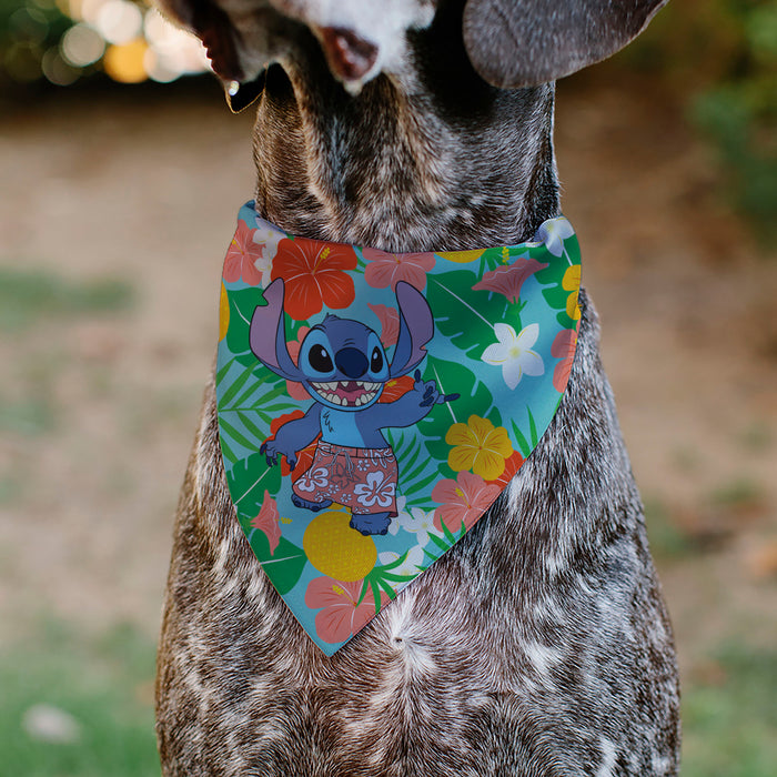 Pet Bandana - Lilo & Stitch Stitch Hang Loose Pose Floral Collage Blue Pet Bandanas Disney   