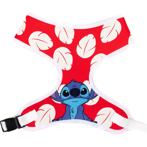 Disney Pet Harness, Lilo & Stitch Stitch Sitting Pose and Leaves Red White Pet Harnesses Disney   