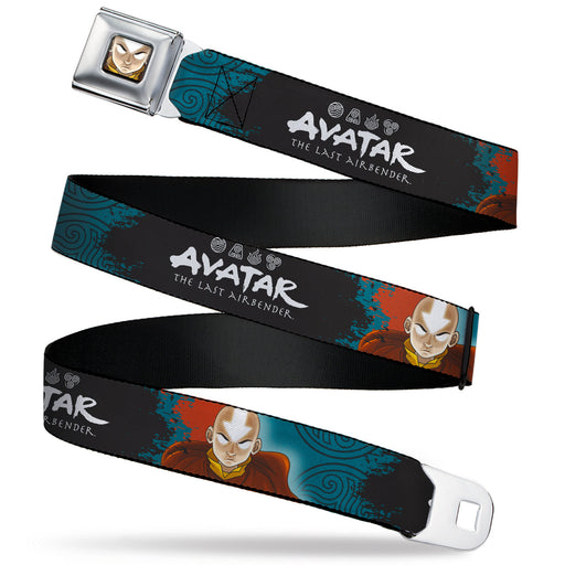 Avatar the Last Airbender Aang Face Close-Up Full Color Seatbelt Belt - AVATAR THE LAST AIRBENDER Aang Pose and Title Logo Blues/White Webbing Seatbelt Belts Nickelodeon   