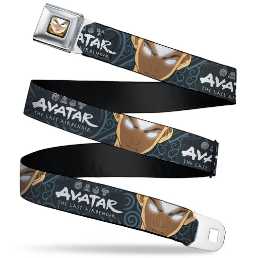 Avatar the Last Airbender Aang Face Close-Up Full Color Seatbelt Belt - AVATAR THE LAST AIRBENDER Aang Face Close-Up and Title Logo Blues/White Webbing Seatbelt Belts Nickelodeon   