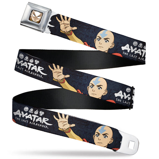 Avatar the Last Airbender Aang Face Close-Up Full Color Seatbelt Belt - AVATAR THE LAST AIRBENDER Aang Hand Pose and Title Logo Black/Grays Webbing Seatbelt Belts Nickelodeon   