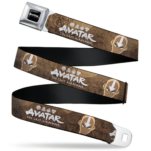 Avatar the Last Airbender Aang Face Close-Up Full Color Seatbelt Belt - AVATAR THE LAST AIRBENDER Aang Face Close-Up and Title Logo Tans/White Webbing Seatbelt Belts Nickelodeon   