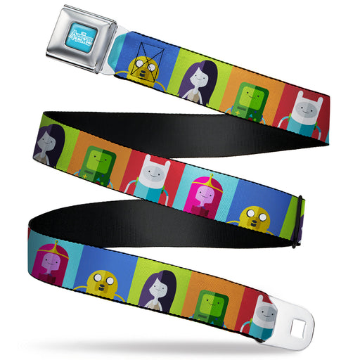 ADVENTURE TIME Title Logo Full Color Blue/White Seatbelt Belt - Adventure Time 5-Character Pose Color Blocks Multi Color Webbing Seatbelt Belts Cartoon Network   