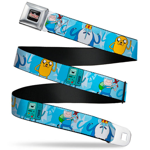 Cartoon Network ADVENTURE TIME Title Logo Full Color Black Seatbelt Belt - Adventure Time BMO Finn Ice King Jake Group Pose Blues Webbing Seatbelt Belts Cartoon Network   