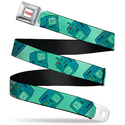 ADVENTURE TIME Title Logo Full Color White Seatbelt Belt - Adventure Time BMO Pose Flips Seafoam Green Webbing Seatbelt Belts Cartoon Network   