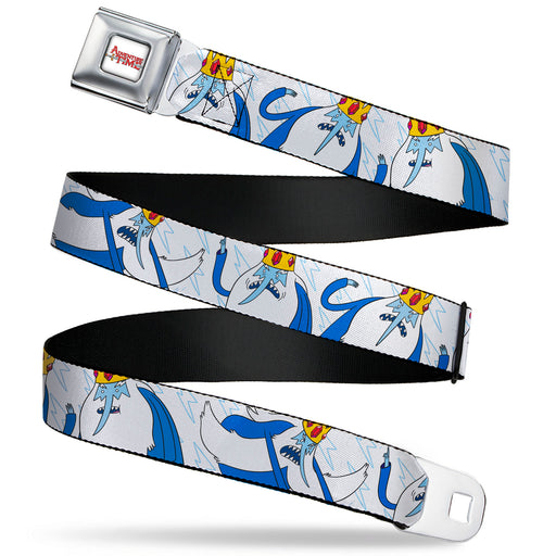 ADVENTURE TIME Title Logo Full Color White Seatbelt Belt - Adventure Time Ice King Poses and Bolts White/Blue Webbing Seatbelt Belts Cartoon Network   