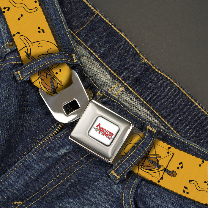 ADVENTURE TIME Title Logo Full Color White Seatbelt Belt - Adventure Time Jake Dancing and Violin Poses Yellow Webbing Seatbelt Belts Cartoon Network   