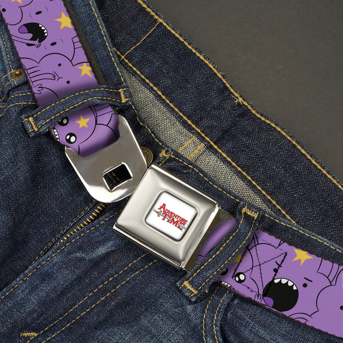 ADVENTURE TIME Title Logo Full Color White Seatbelt Belt - Adventure Time Lumpy Space Princess Expressions Stacked Lavender Webbing