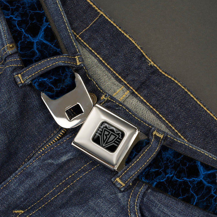 BD Wings Logo CLOSE-UP Black/Silver Seatbelt Belt - Marble Black/Blue Webbing Seatbelt Belts Buckle-Down   