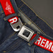 BD Wings Logo CLOSE-UP Black/Silver Seatbelt Belt - Buckle-Down REMOVE BEFORE FLIGHT Red/White Webbing Seatbelt Belts Buckle-Down   