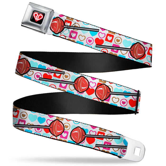 BD Heart Logo Full Color Black/Red/White Seatbelt Belt - Lollipop Hearts White Webbing Seatbelt Belts Buckle-Down, Inc.