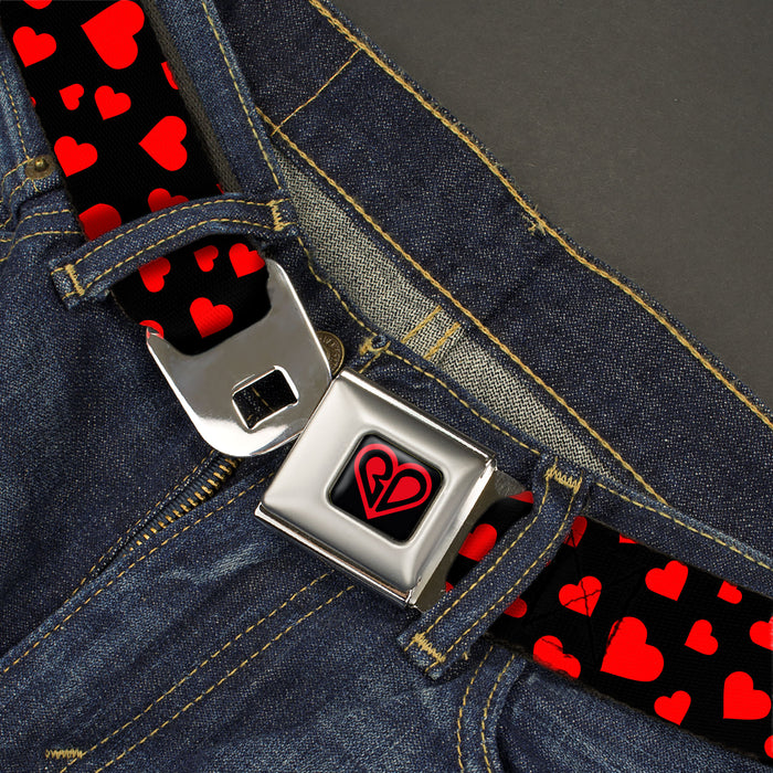 BD Heart Logo Full Color Black/Red Seatbelt Belt - Hearts Scattered Black/Red Webbing Seatbelt Belts Buckle-Down, Inc.