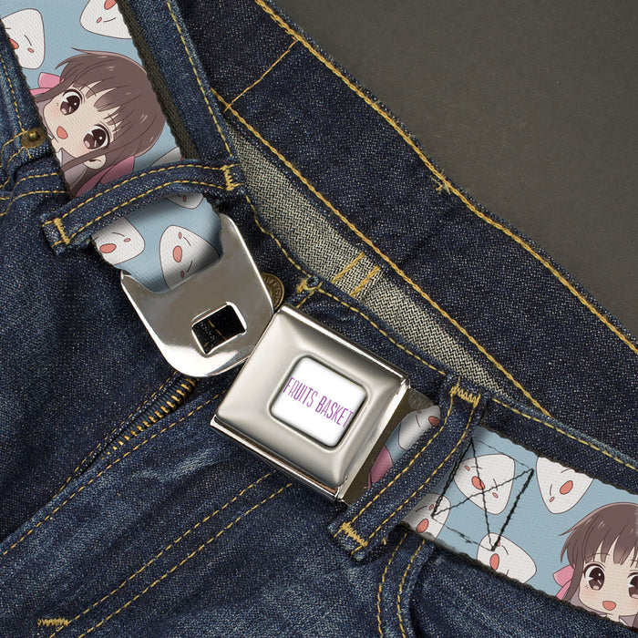 FRUITS BASKET Title Logo Full Color White/Purple Seatbelt Belt - Fruits Basket Chibi Tohru Honda and Rice Ball Scattered Light Blue Webbing Seatbelt Belts Crunchyroll   