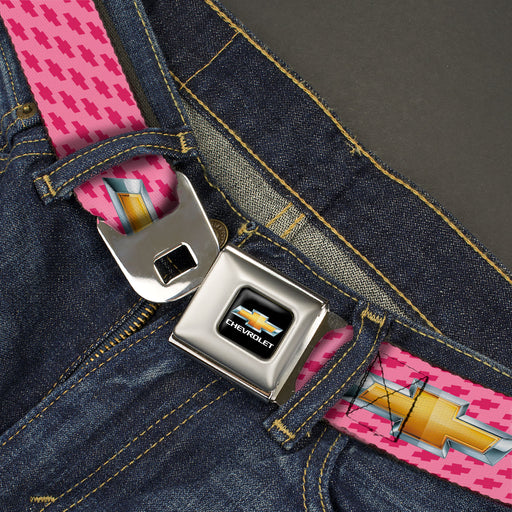 Chevy Bowtie Full Color Black Gold Seatbelt Belt - Chevy Gold Bowtie w/Logo PINK Webbing Seatbelt Belts GM General Motors