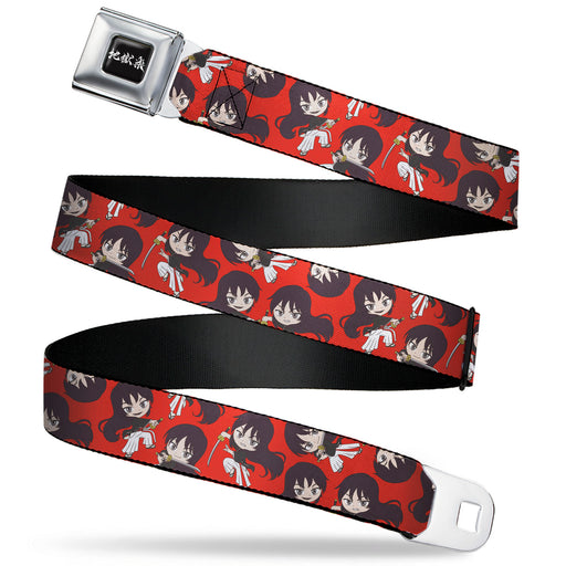 Hell's Paradise Kanji Title Logo Full Color Black/White Seatbelt Belt - Hell's Paradise Chibi Aza Toma Sword Poses Scattered Red Webbing Seatbelt Belts Crunchyroll   