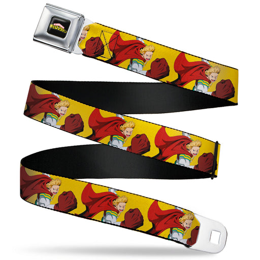 MY HERO ACADEMIA Title Logo Full Color Black Seatbelt Belt - My Hero Academia Mirio Togata Upper Cut Pose Yellow Webbing Seatbelt Belts Crunchyroll