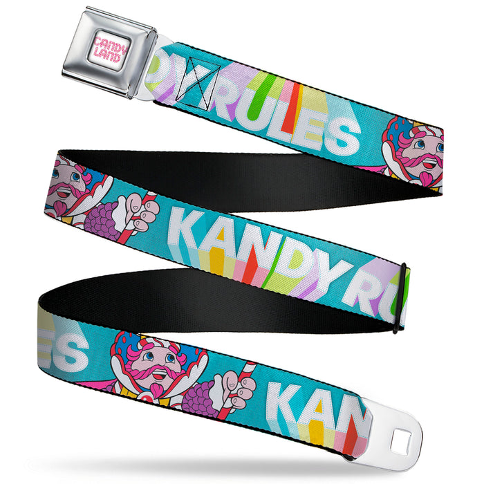 CANDY LAND Game Logo White/Pink Seatbelt Belt - Candy Land KANDY RULES King Kandy Pose Teal/Multi Color Webbing Seatbelt Belts Hasbro   
