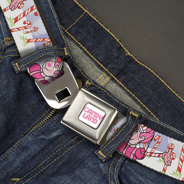 CANDY LAND Game Logo White/Pink Seatbelt Belt - Candy Land Mr. Mint Pose and Candy Canes Multi Color Webbing Seatbelt Belts Hasbro   