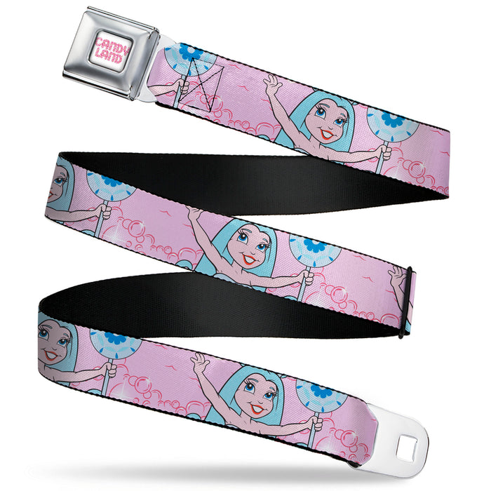CANDY LAND Game Logo White/Pink Seatbelt Belt - Candy Land Queen Frostine Pose and Float Bubbles Pinks Webbing Seatbelt Belts Hasbro   