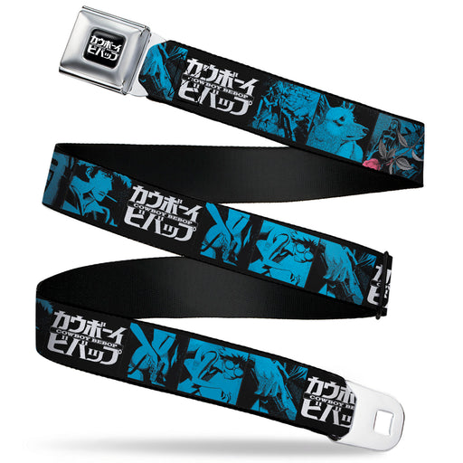 COWBOY BEBOP Title Logo Full Color Black/White Seatbelt Belt - COWBOY BEBOP Title Logo and Character Blocks Black/Blues Webbing Seatbelt Belts Crunchyroll   