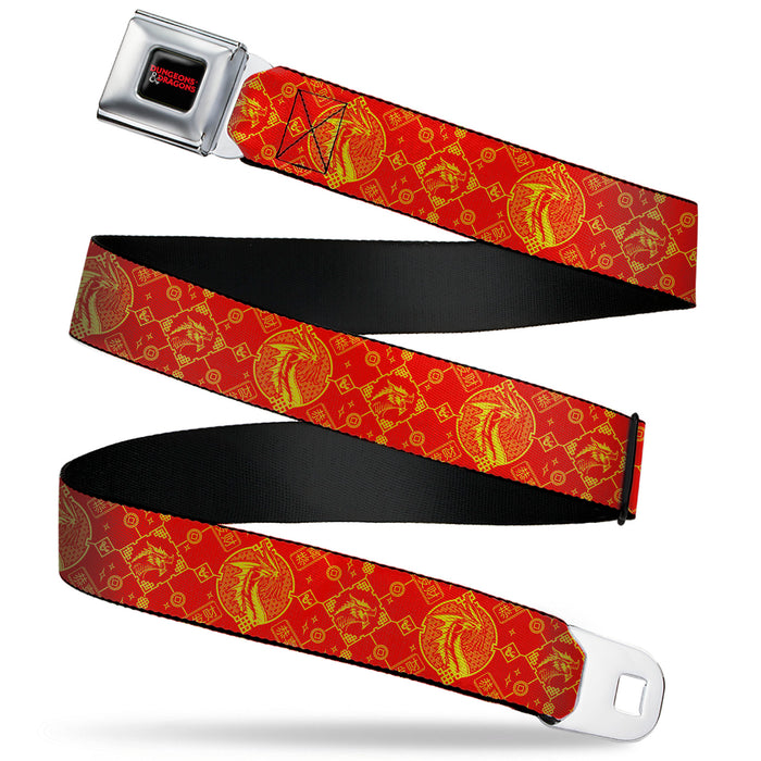 DUNGEONS & DRAGONS Title Logo Full Color Black/Red Seatbelt Belt - Dungeons & Dragons Year of the Dragon Icons Red/Yellow Webbing Seatbelt Belts Wizards of the Coast