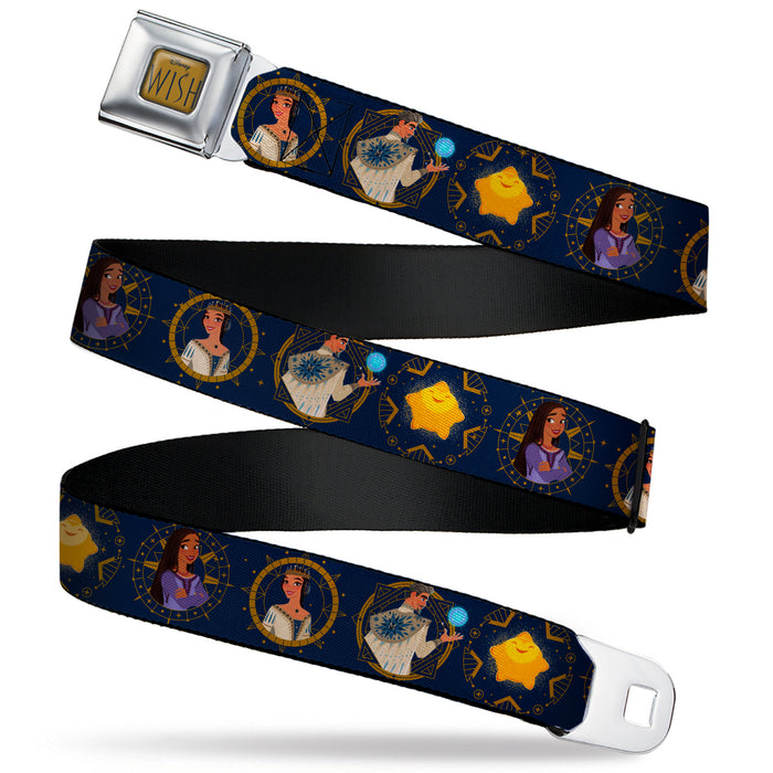 WISH Title Logo Full Color Gold/Navy Seatbelt Belt - Wish Character Poses Navy/Golds Webbing Seatbelt Belts Disney   