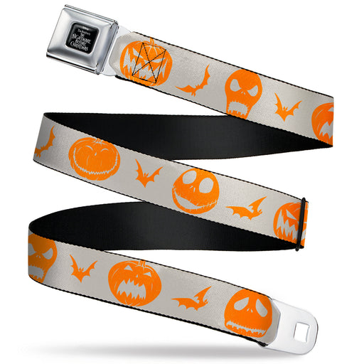 THE NIGHTMARE BEFORE CHRISTMAS Title Logo Full Color Black/White Seatbelt Belt - The Nightmare Before Christmas Jack and Icon Silhouettes White/Orange Webbing Seatbelt Belts Disney   