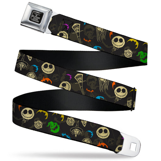 THE NIGHTMARE BEFORE CHRISTMAS Title Logo Full Color Black/White Seatbelt Belt - The Nightmare Before Christmas Character Faces Scattered Black/Multi Color Webbing Seatbelt Belts Disney   