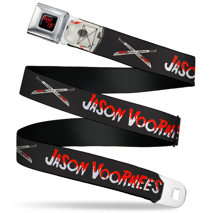 FRIDAY THE 13TH Title Logo Full Color Black/Red Seatbelt Belt - Friday the 13th JASON VOORHEES Script and Hockey Mask Black Webbing Seatbelt Belts Warner Bros. Horror Movies   