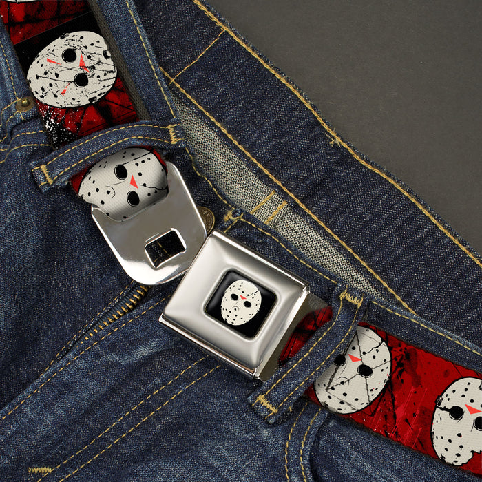 Friday the 13th Hockey Mask Icon Full Color Black Seatbelt Belt - Friday the 13th Hockey Mask Icons Reds Webbing Seatbelt Belts Warner Bros. Horror Movies   