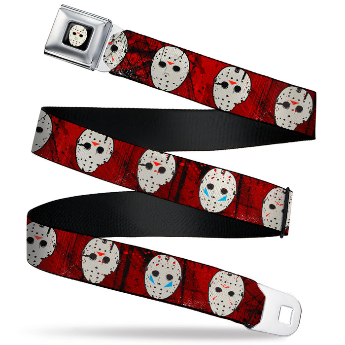 Friday the 13th Hockey Mask Icon Full Color Black Seatbelt Belt - Friday the 13th Hockey Mask Icons Reds Webbing Seatbelt Belts Warner Bros. Horror Movies   